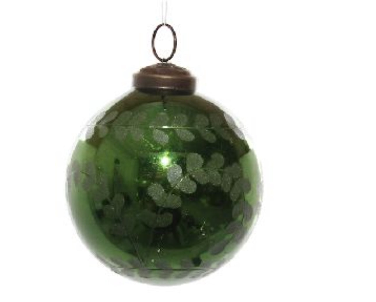 Glass Green Ball Ornament with Antique Etching