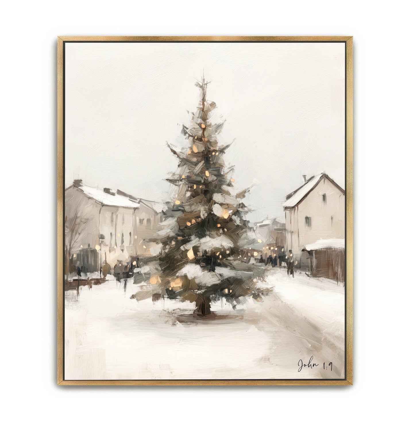 Village Tree Framed 26x38 Canvas Gold Frame