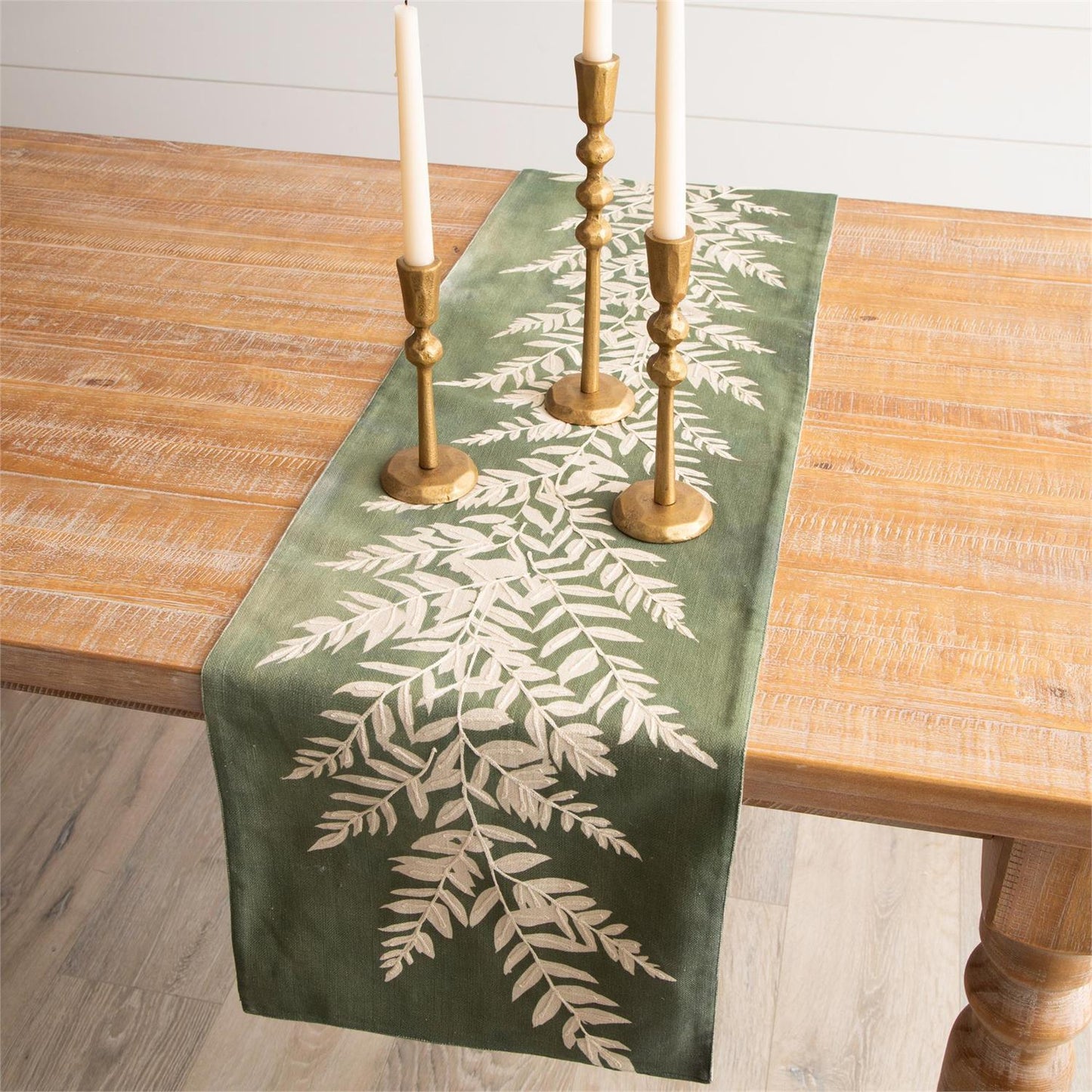 Table Runner - Embroidered Leafy Green