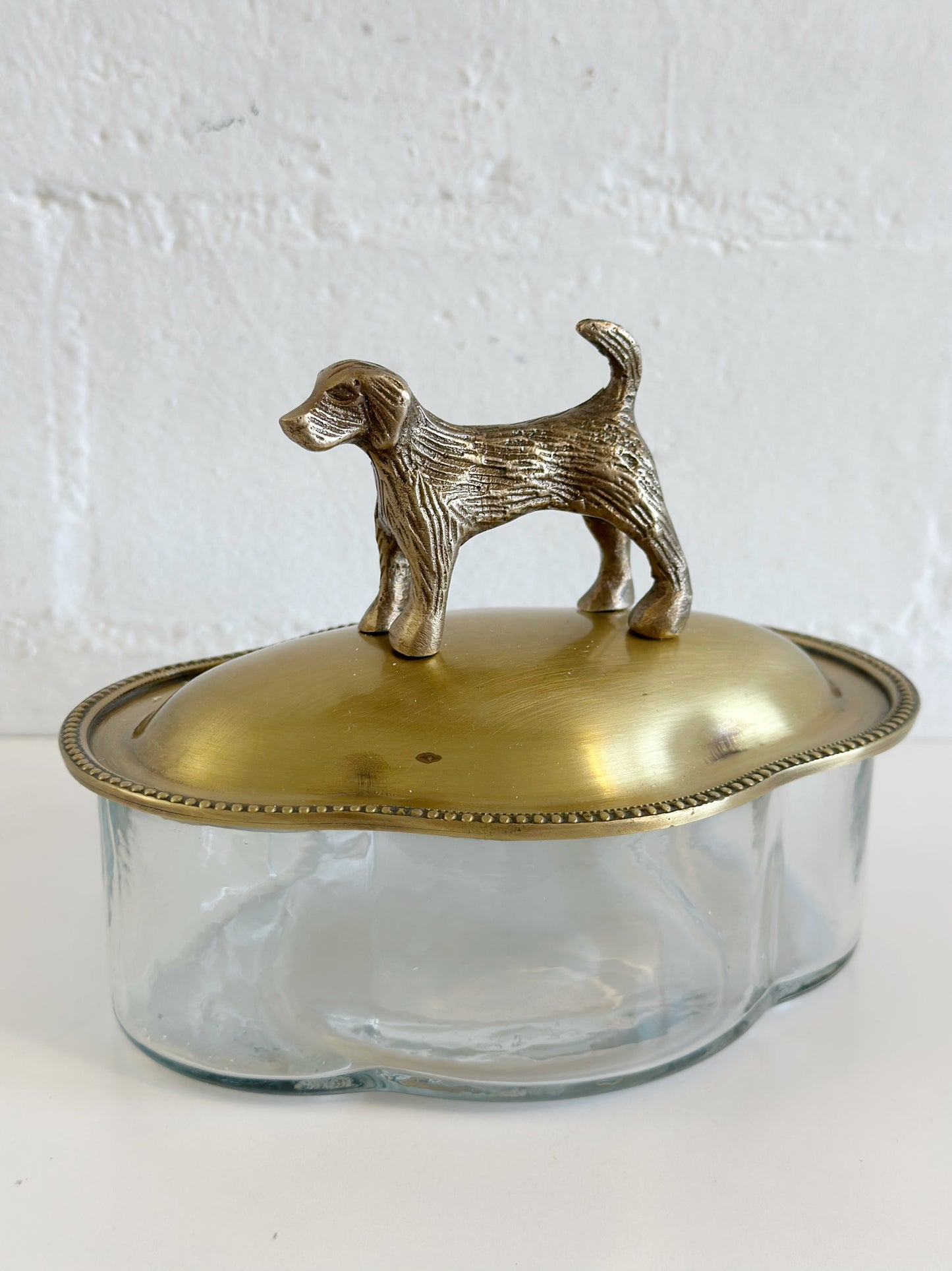 Antique Style Brass Dog Glass Dish
