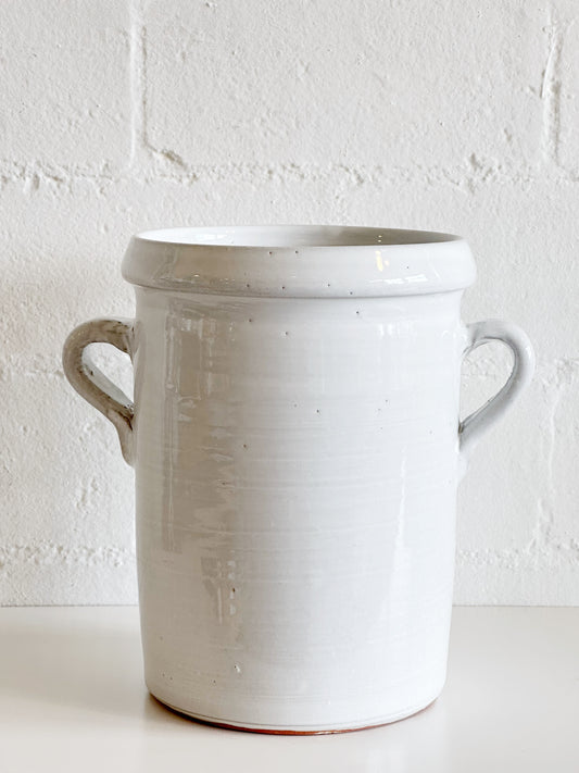 White Handle Crock Vase