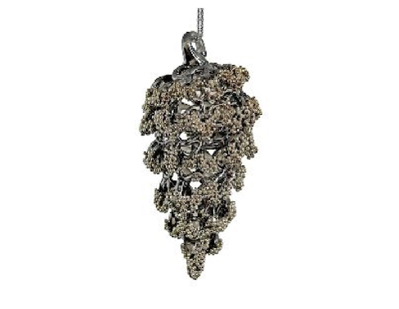 Glass spun cone grey silver beaded ornament