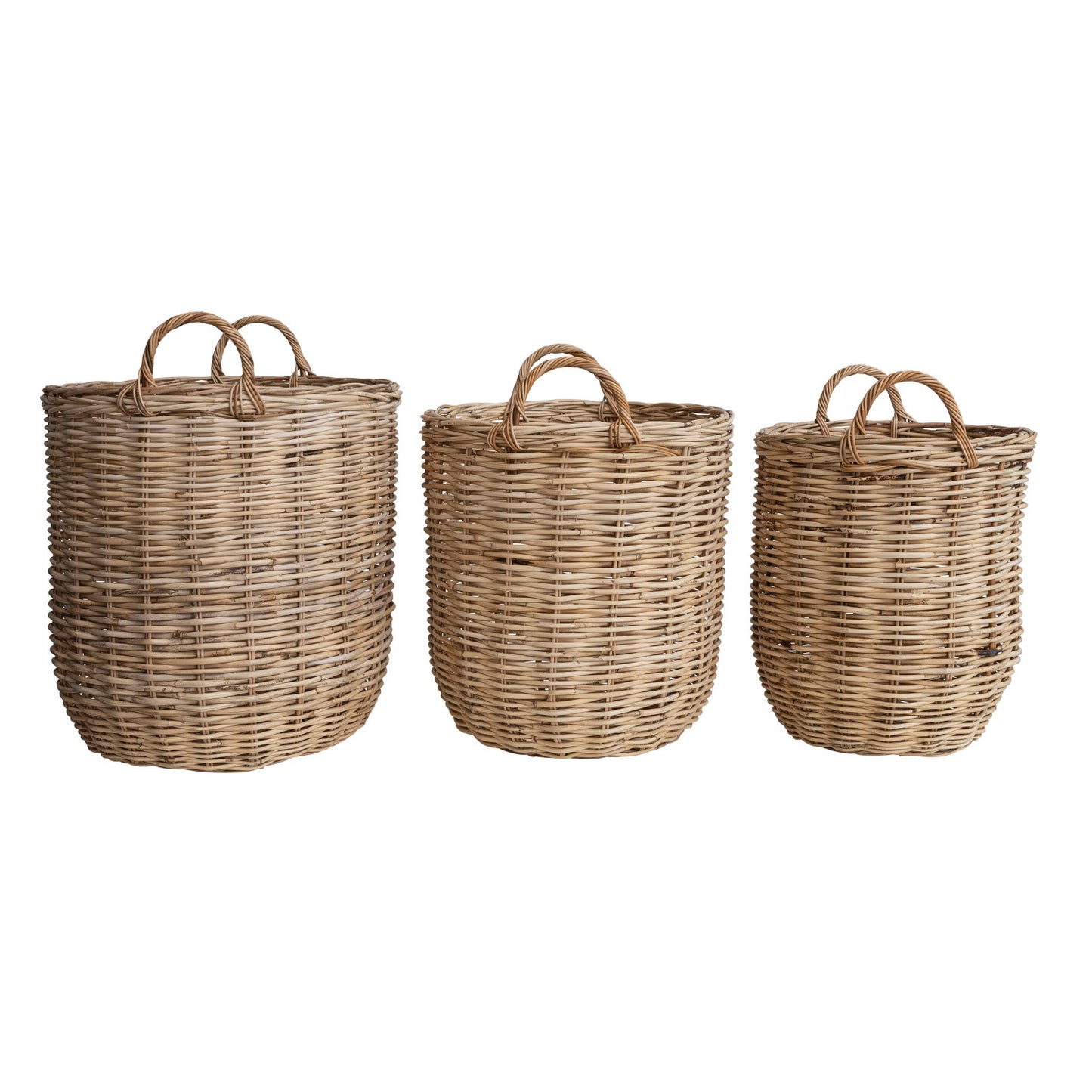 Hand-Woven Rattan Baskets w/ Handles, Natural