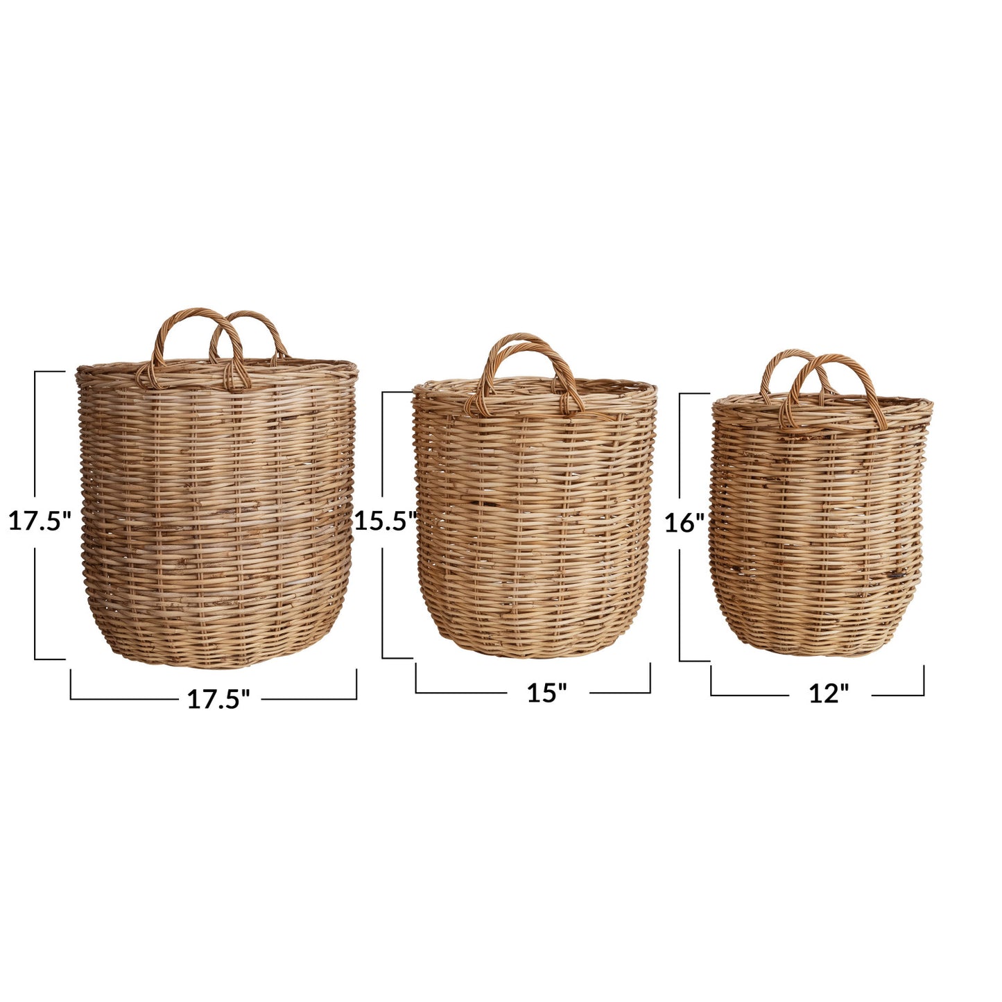 Hand-Woven Rattan Baskets w/ Handles, Natural