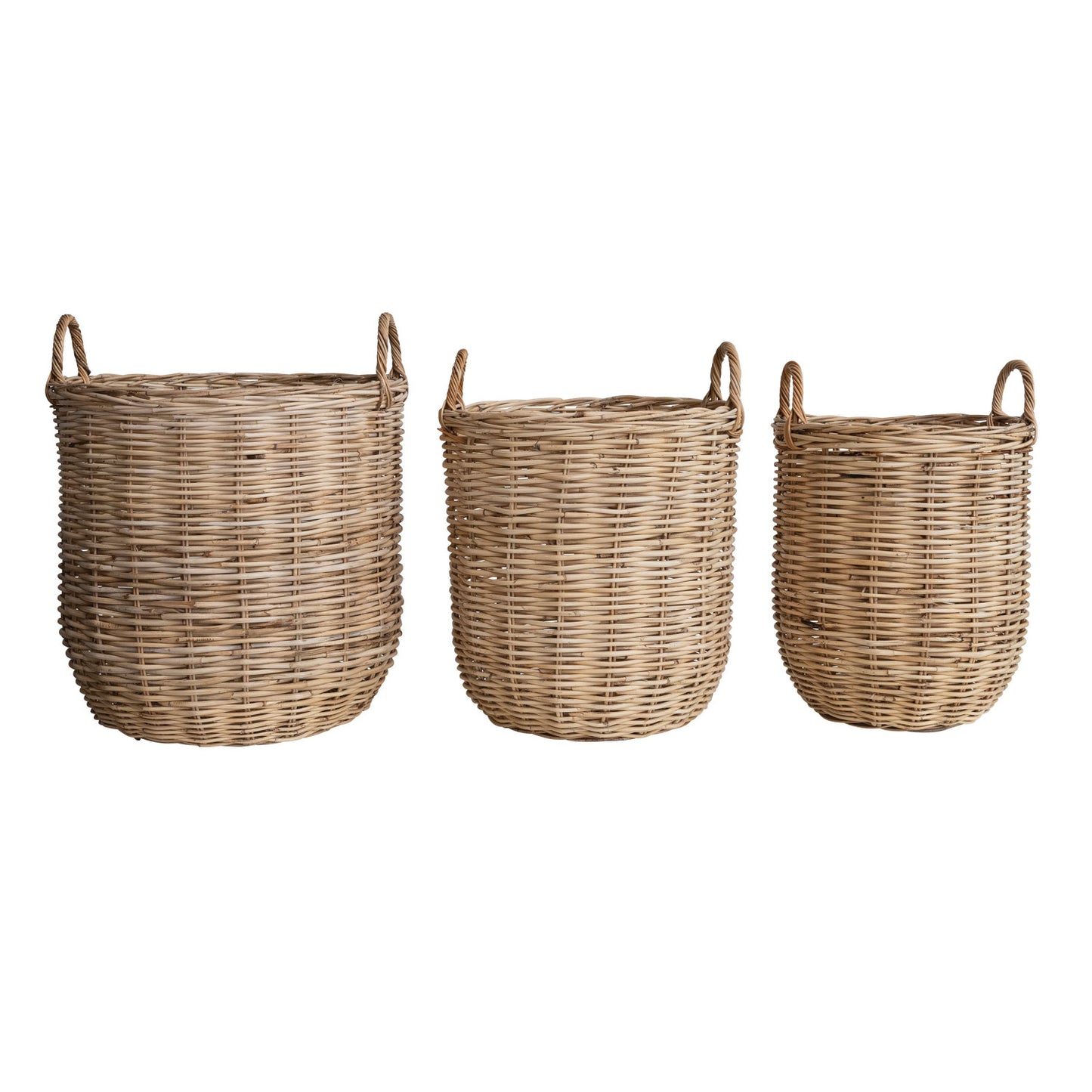 Hand-Woven Rattan Baskets w/ Handles, Natural