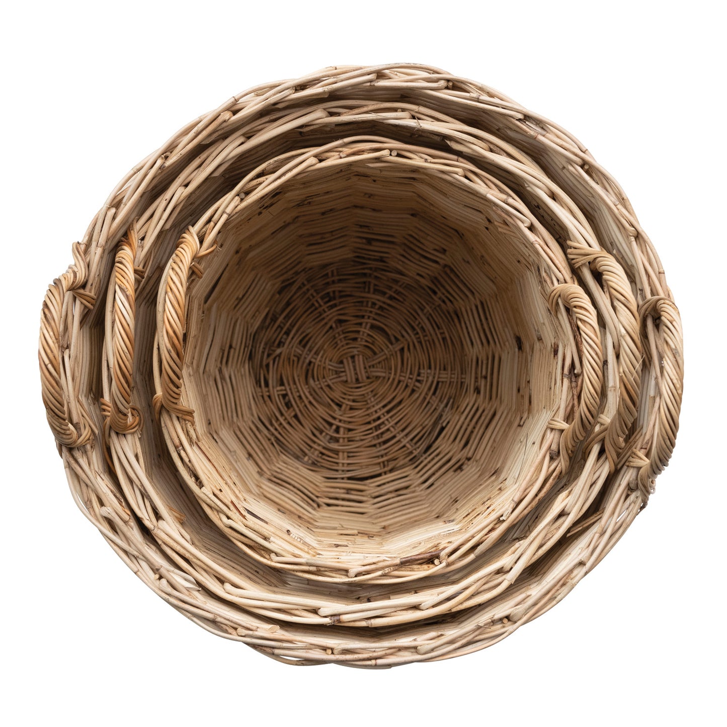 Hand-Woven Rattan Baskets w/ Handles, Natural
