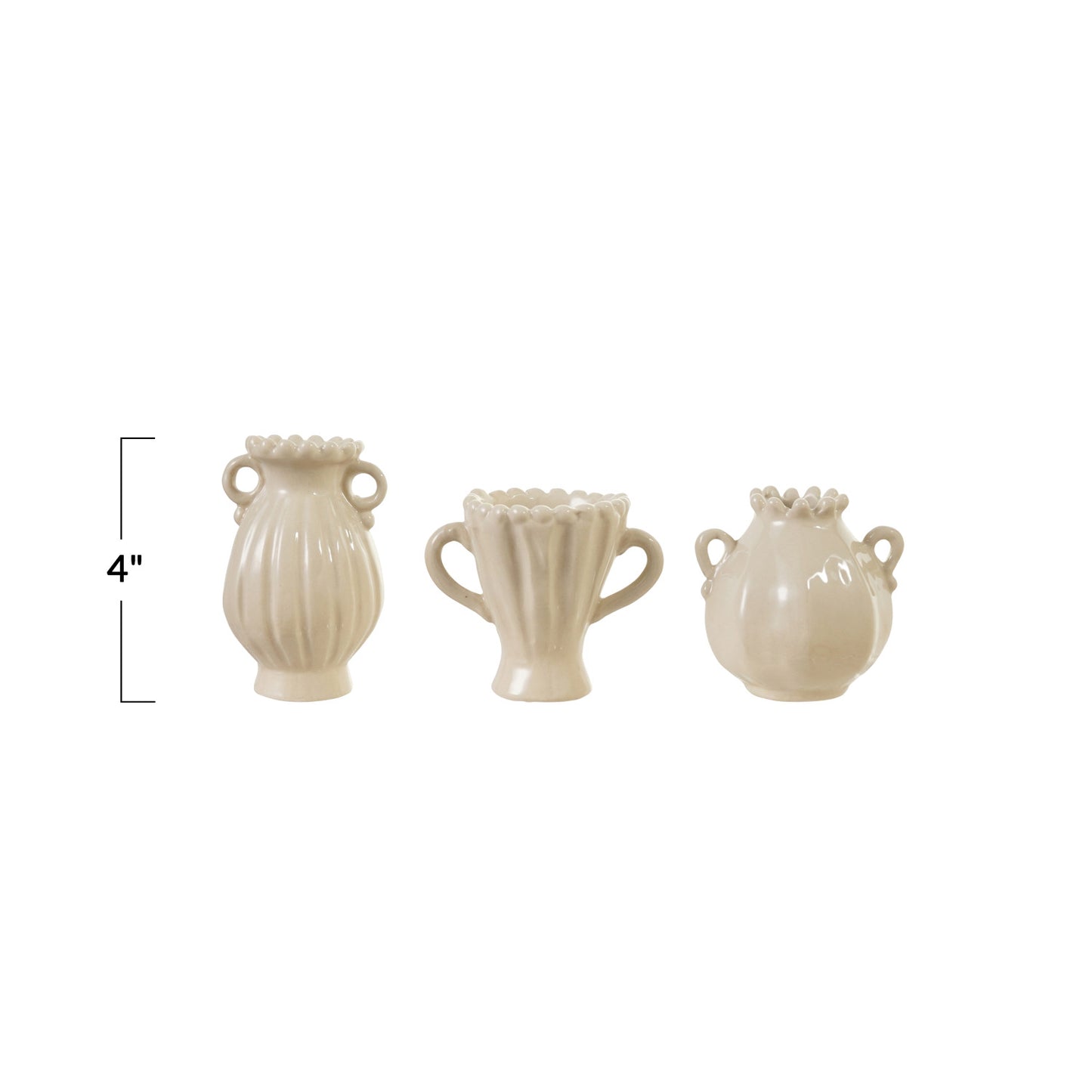 Stoneware Vase with Handles, Cream Color, 3 Styles