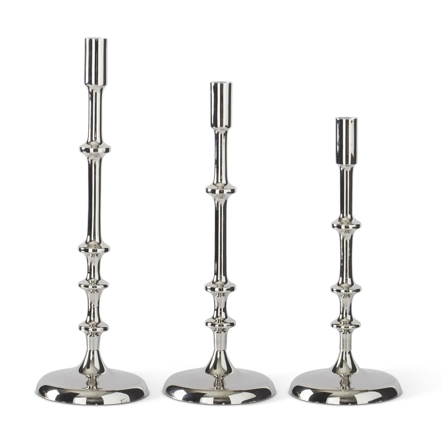 SILVER METAL RIBBED TAPER CANDLEHOLDERS