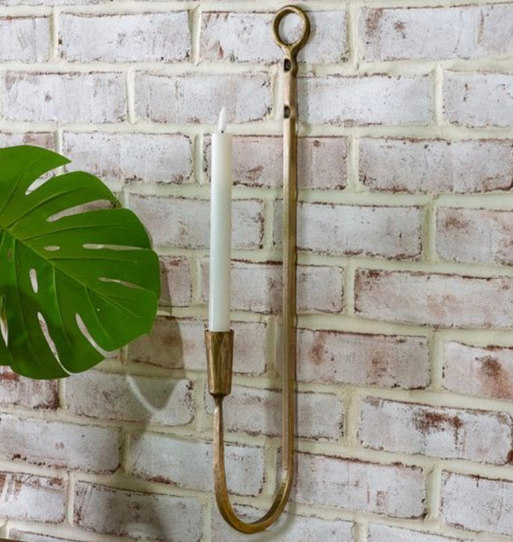 ANTIQUE BRASS WALL TAPER HOLDER