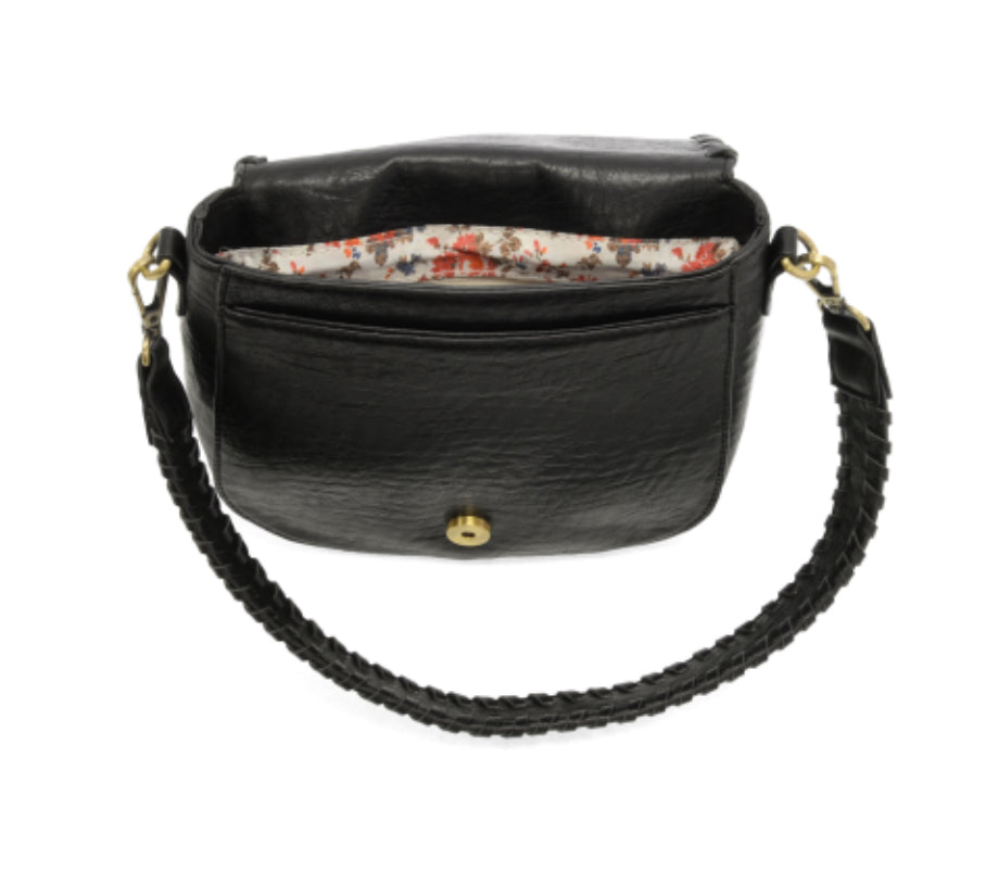 Black Annie Whipstitch Saddle Crossbody