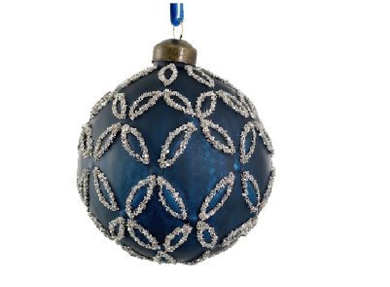 Glass Ball Antique Dark Blue Matte w/silver glass glitter