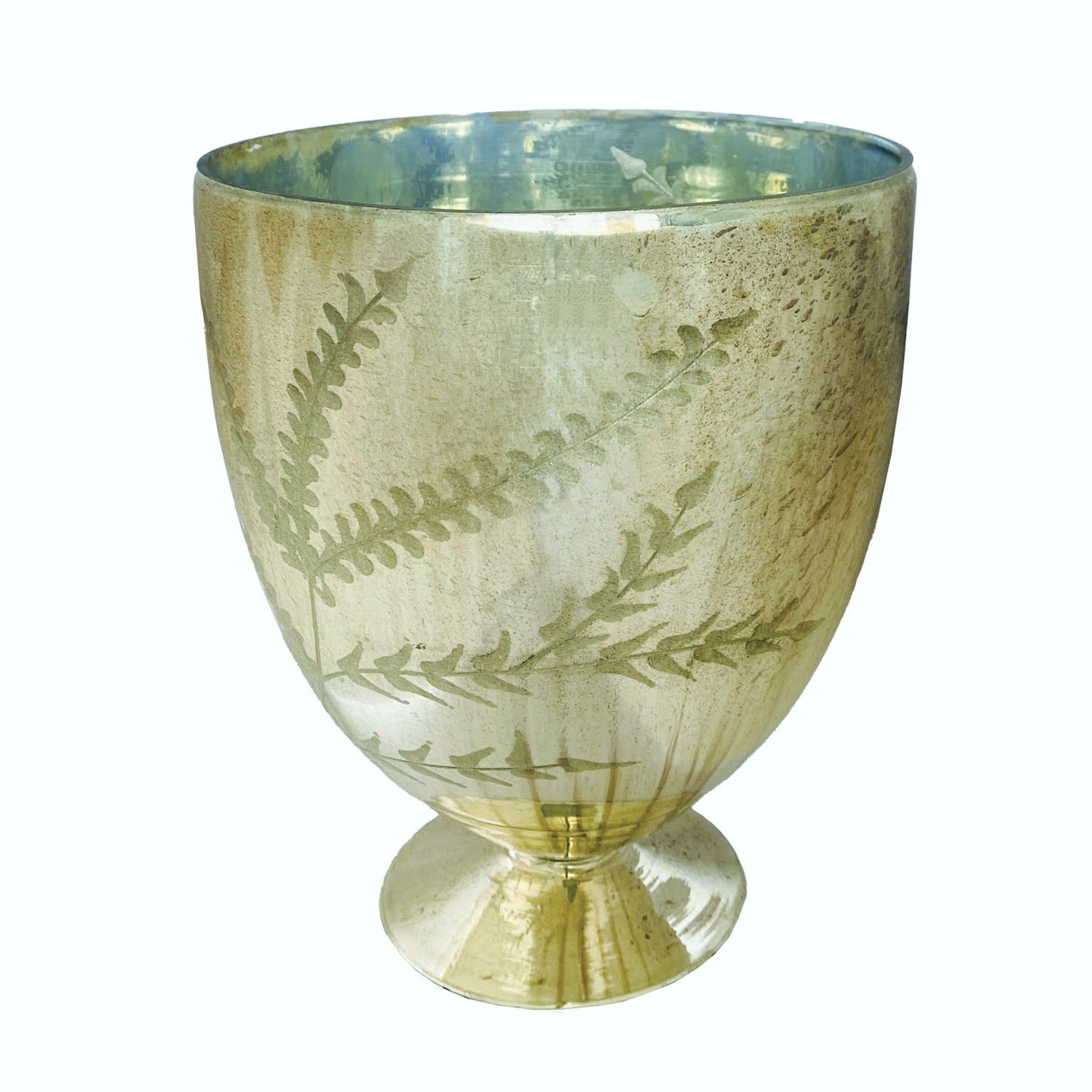Etched Mercury Glass Footed Vase, Antique Silver Finish