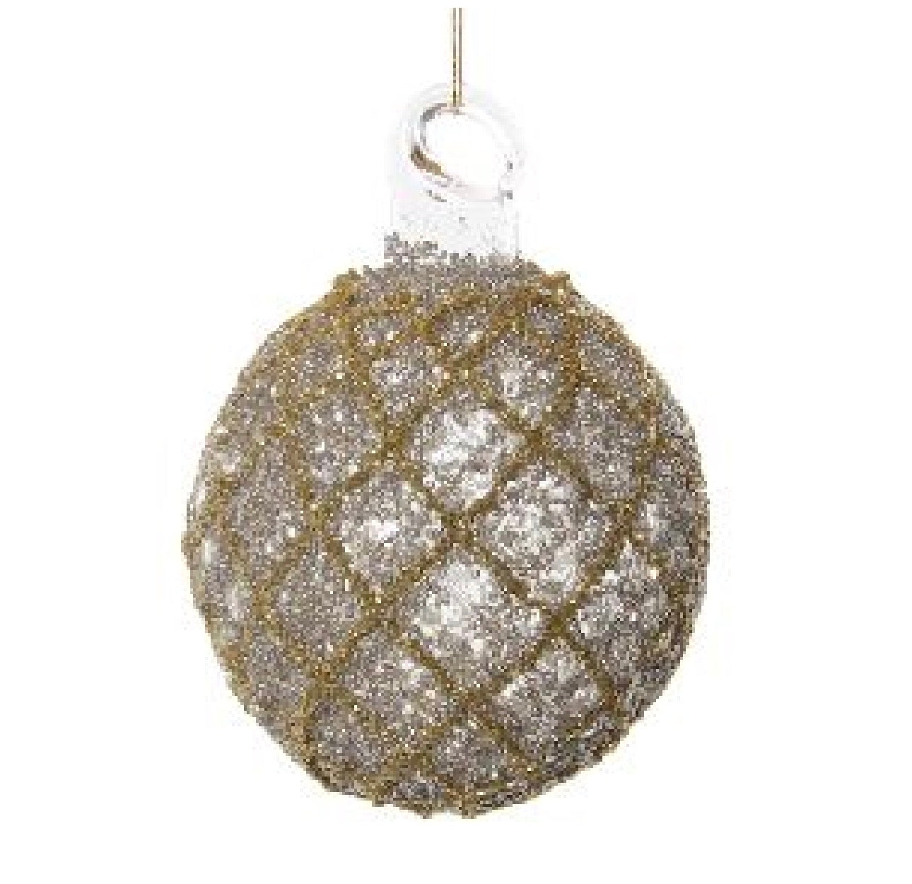Glass cone ball full silver beads w/gold