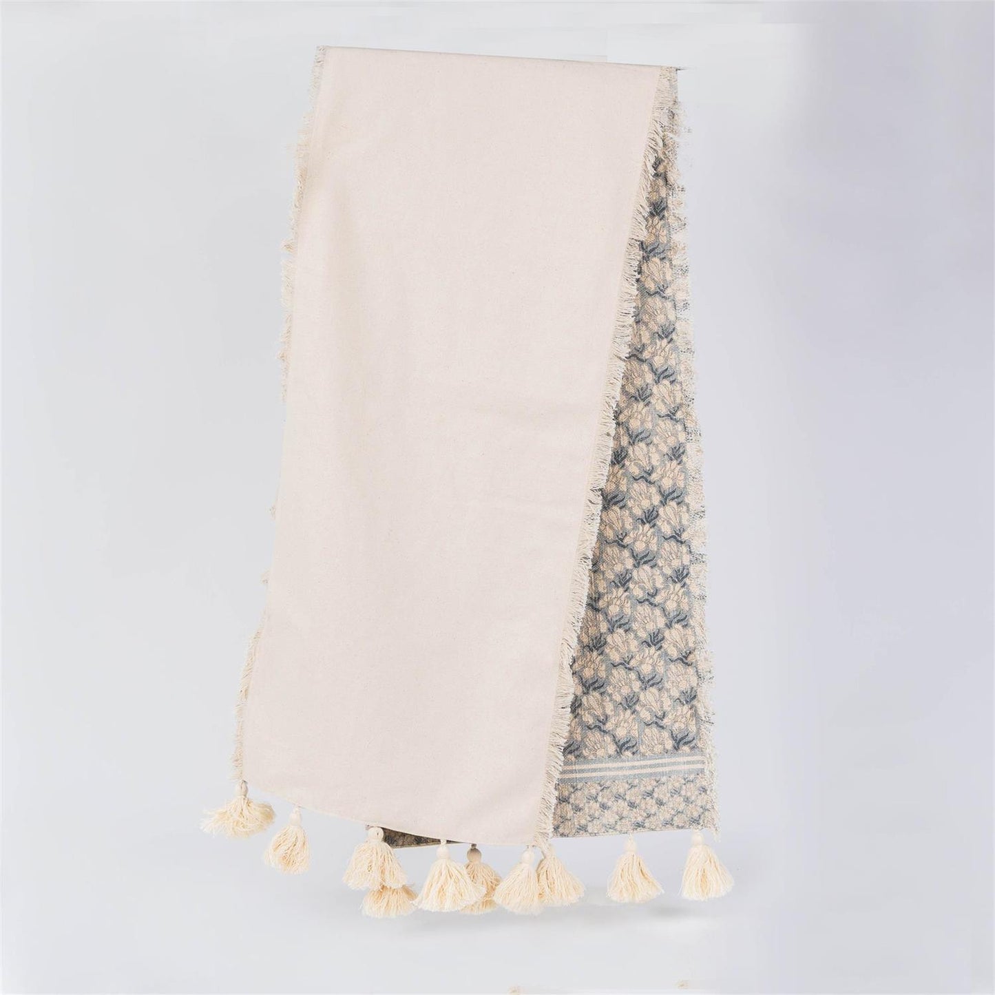 Table Runner - Windward Blue Block Print With Tassels