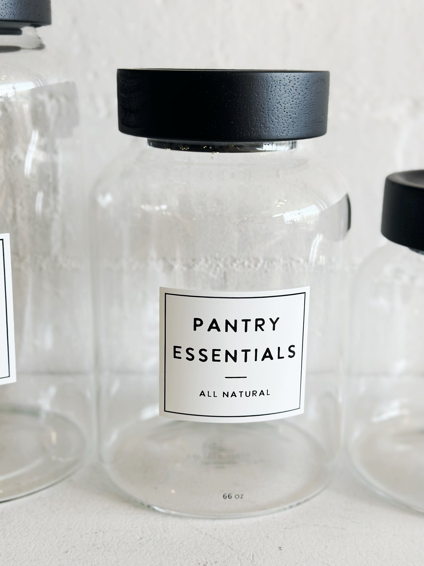 Glass and Black Wood Lidded Pantry Canisters