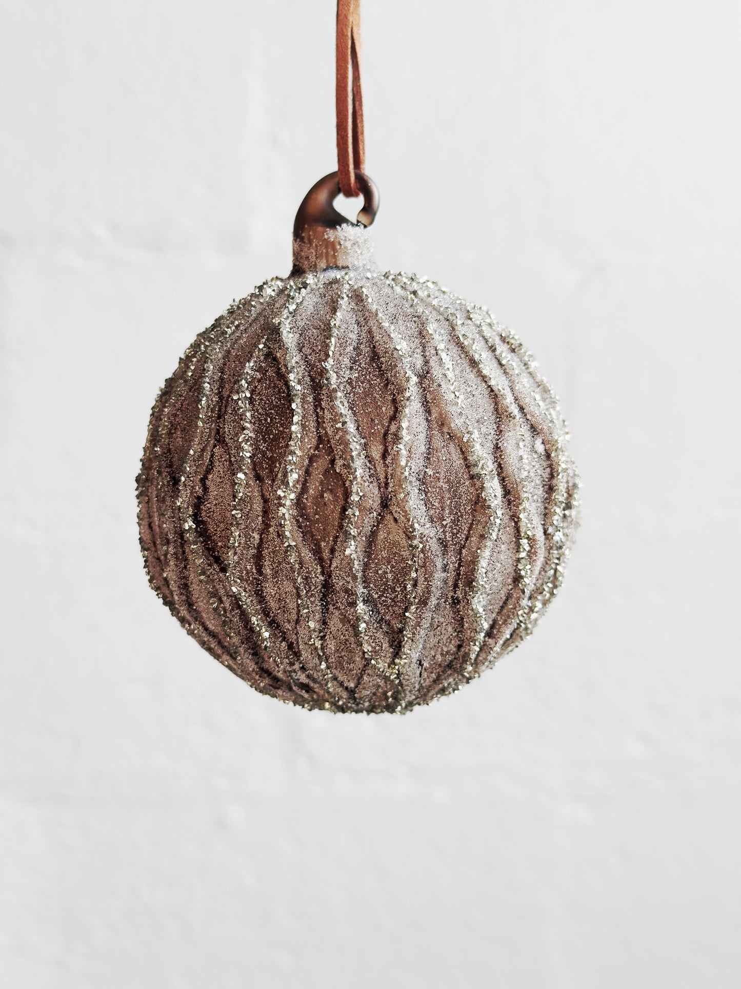 Glass Ball Sugared Brown Silver Glitter Ornament