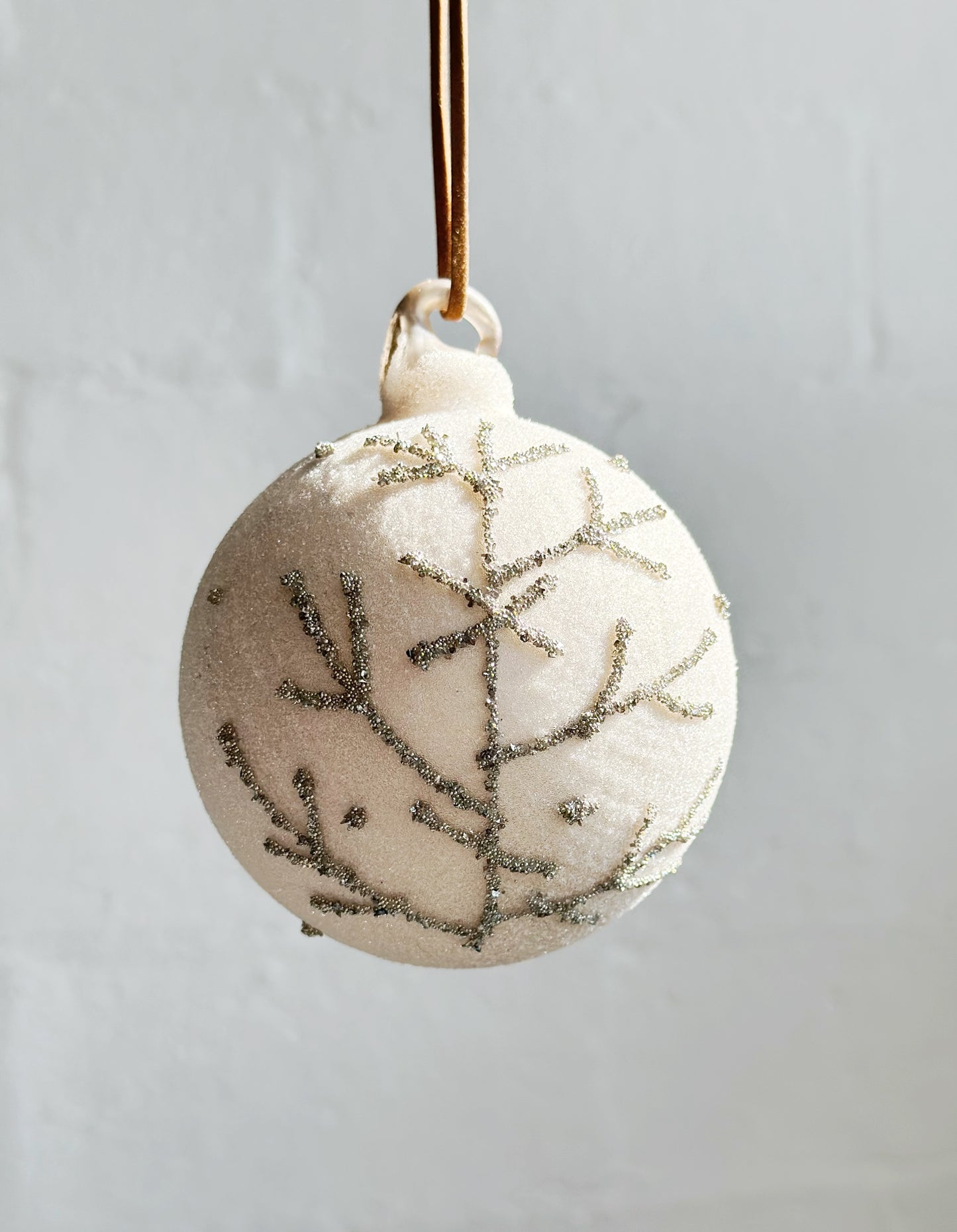 Glass Champagne Sugared Glittered Tree Ball Ornament