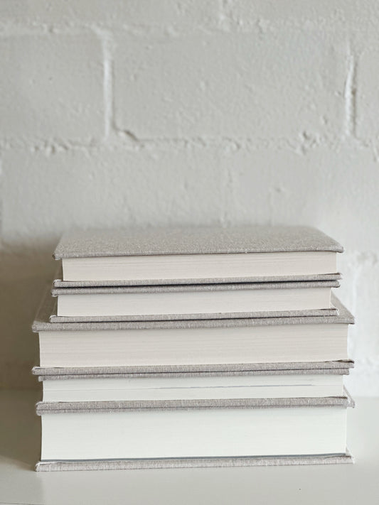 Flax Cream Fabric Wrapped Decorative Book -Shelf Decor