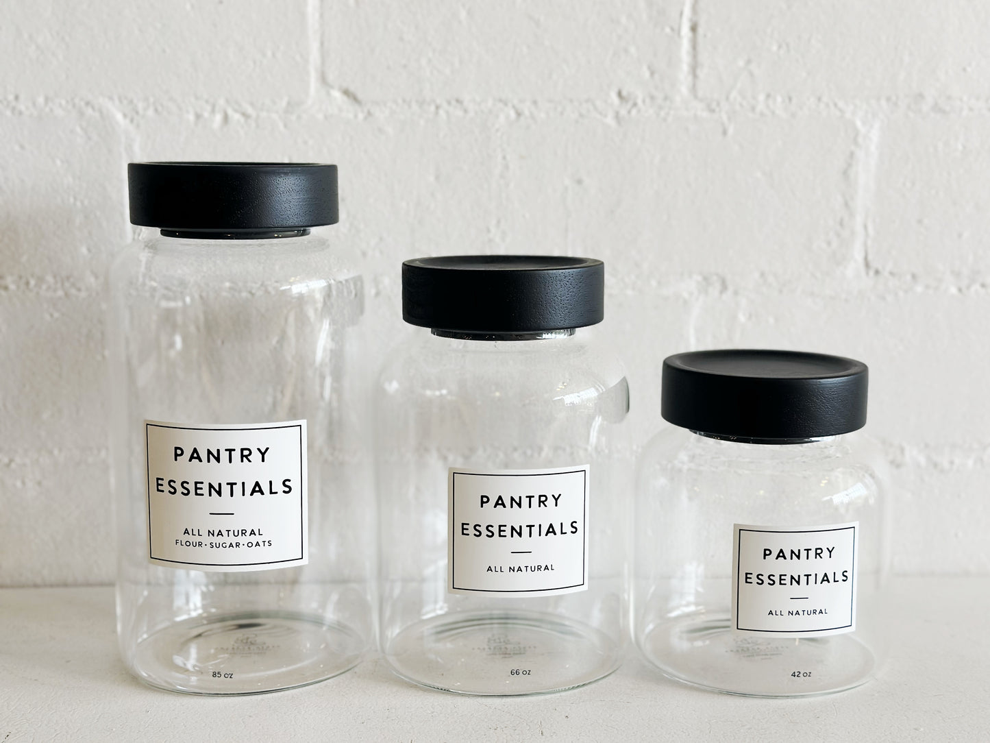 Glass and Black Wood Lidded Pantry Canisters