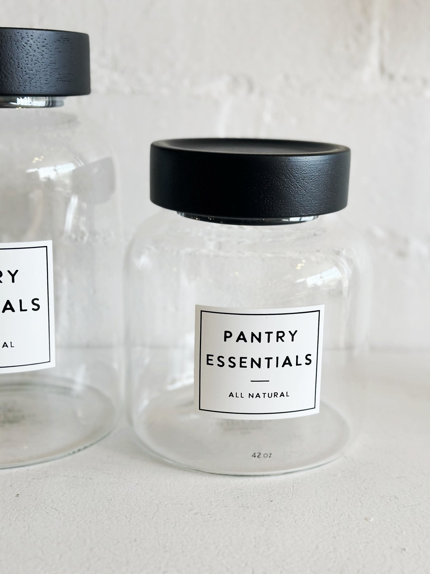 Glass and Black Wood Lidded Pantry Canisters