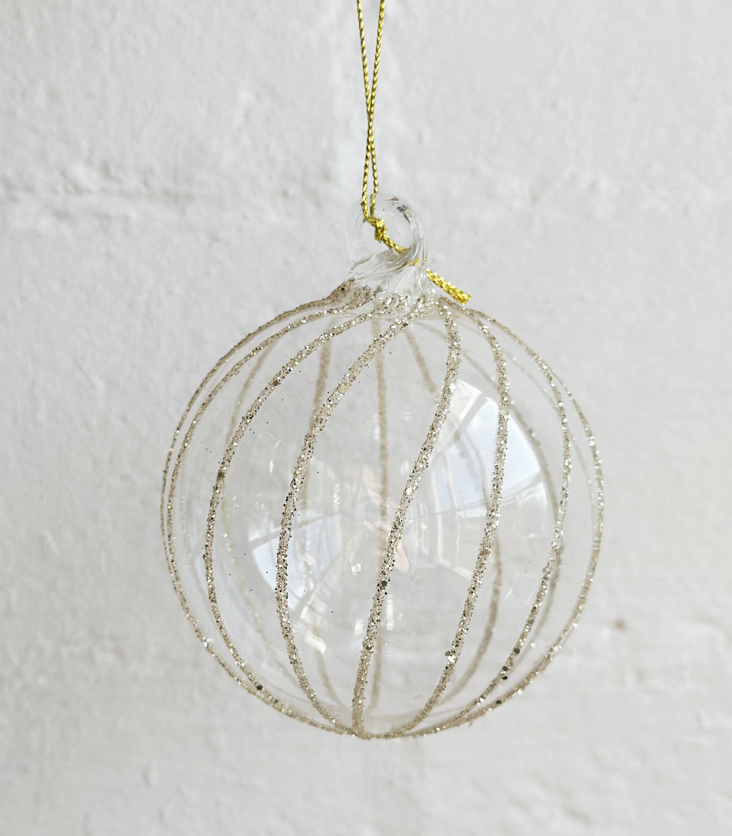 Glass Ball Clear Spiral Champagne Glitter Ornament