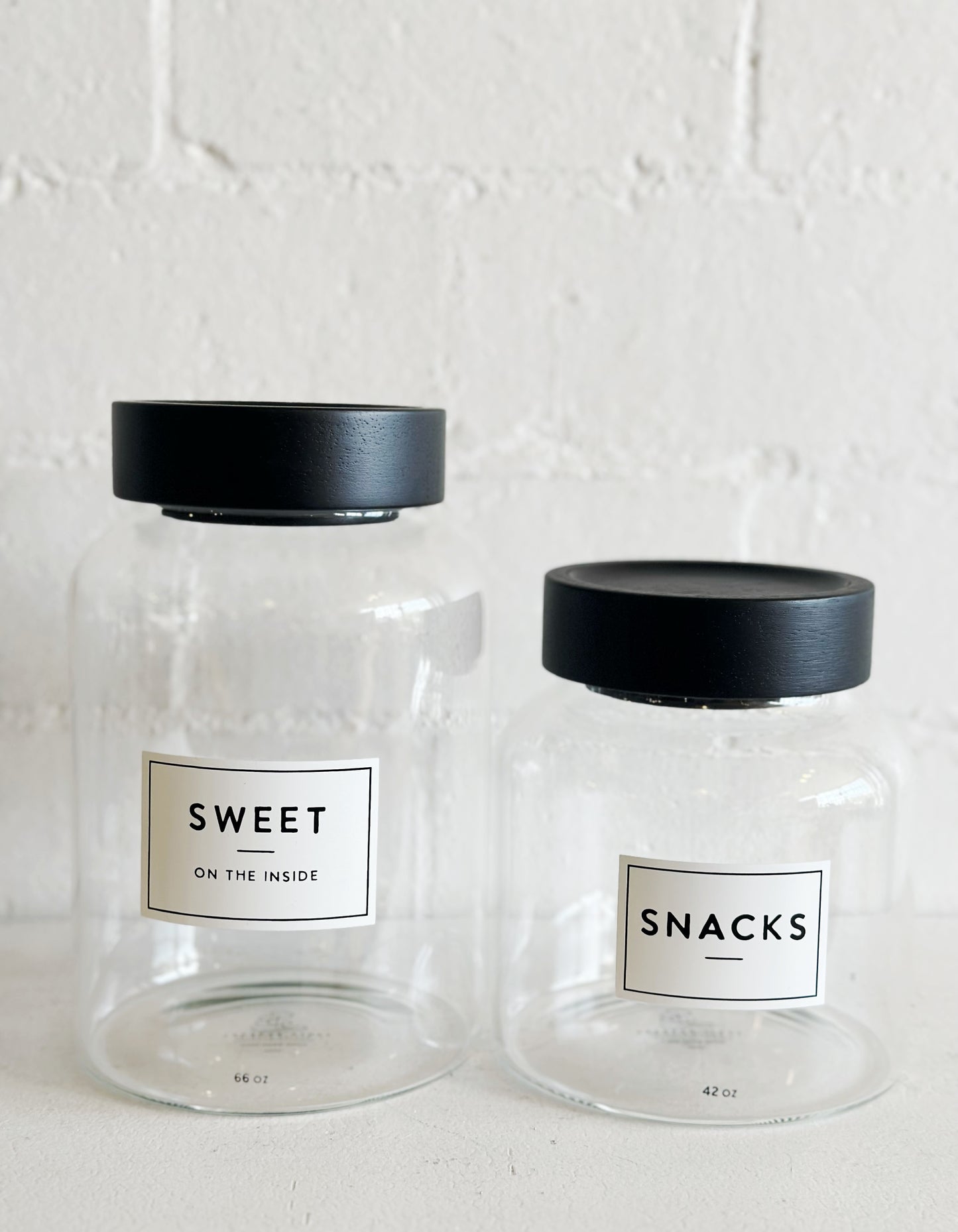 Glass and Black Wood Lidded Canisters