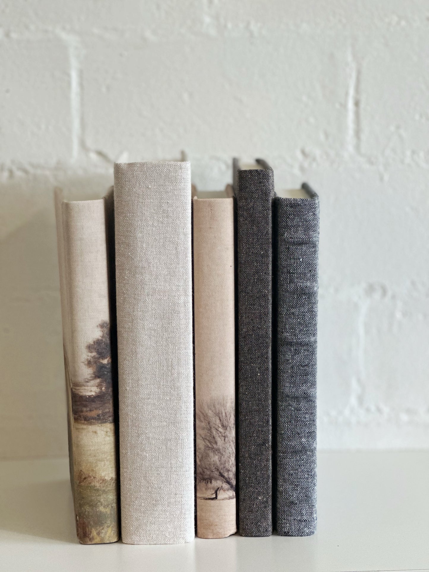 Flax Cream Fabric Wrapped Decorative Book -Shelf Decor