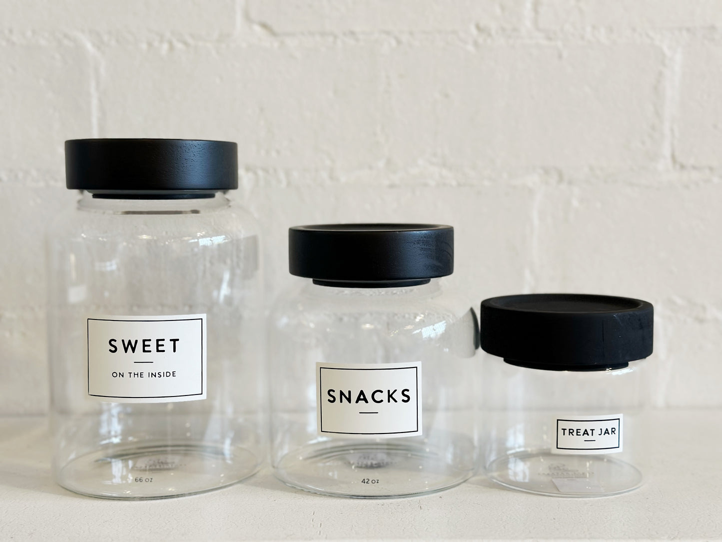 Glass and Black Wood Lidded Canisters