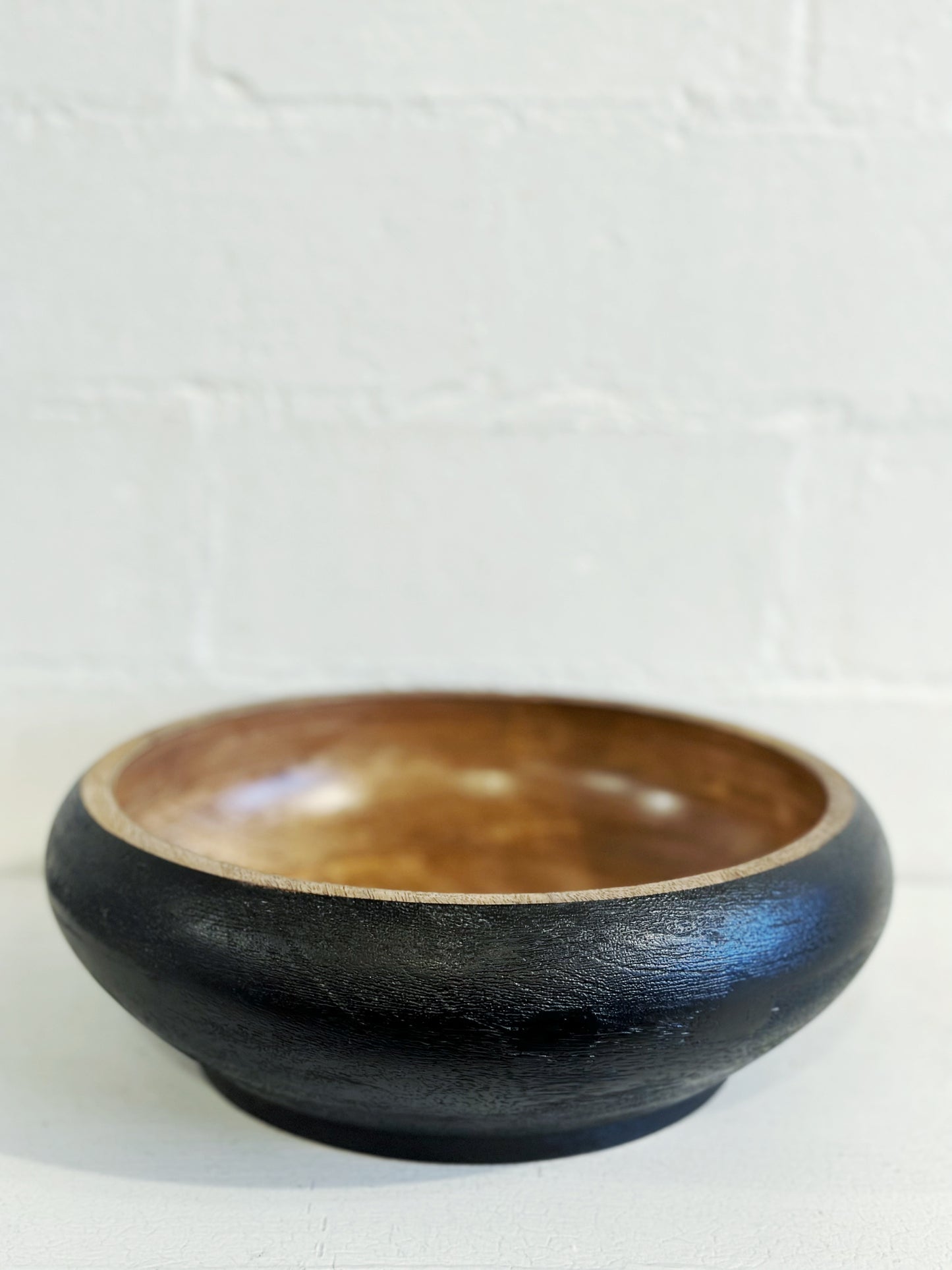 BLACK TEXTURED WOOD BOWL-Large