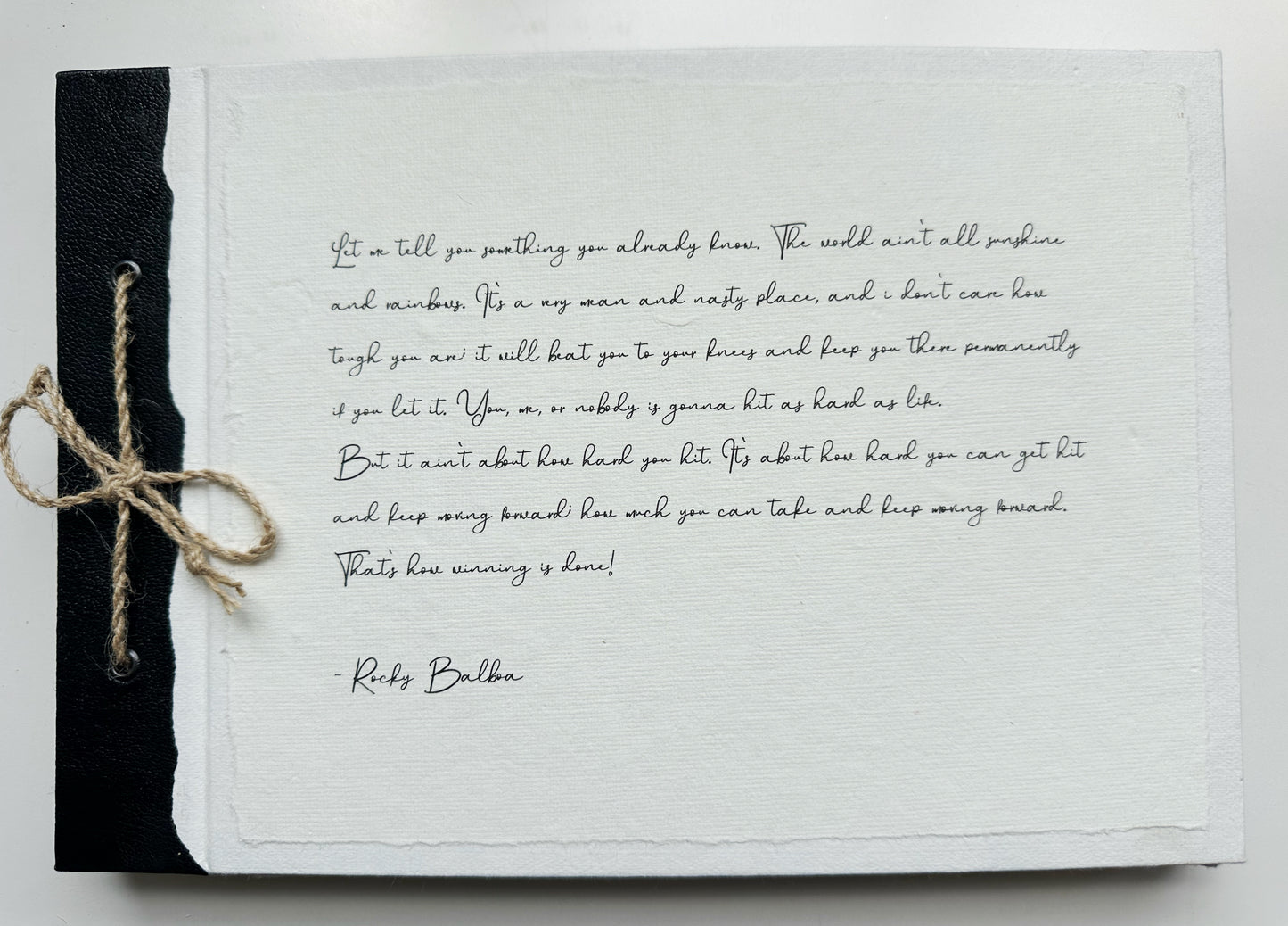 VINTAGE INSPIRATIONAL HANDCRAFTED WHITE DECKLE EDGE LEATHER KEEPSAKE BOOK