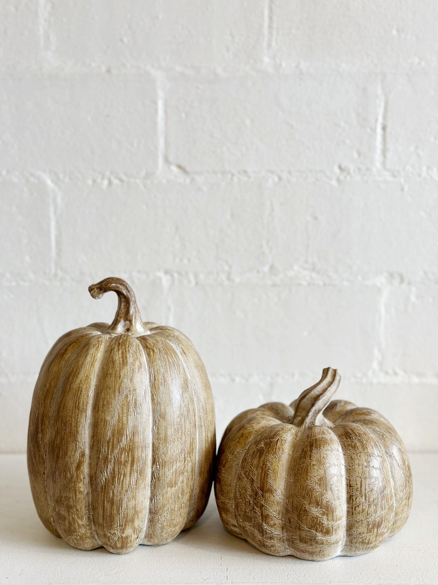 Light Brown Whitewashed Resin Pumpkins