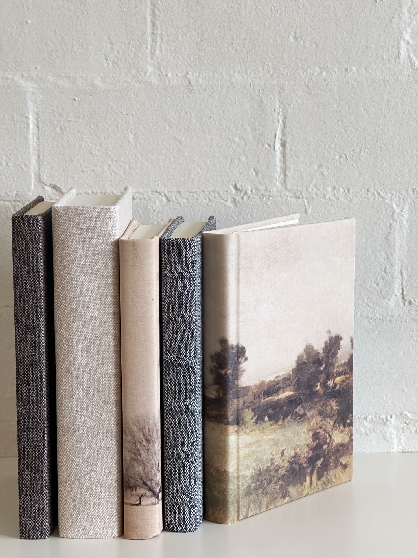 Flax Cream Fabric Wrapped Decorative Book -Shelf Decor