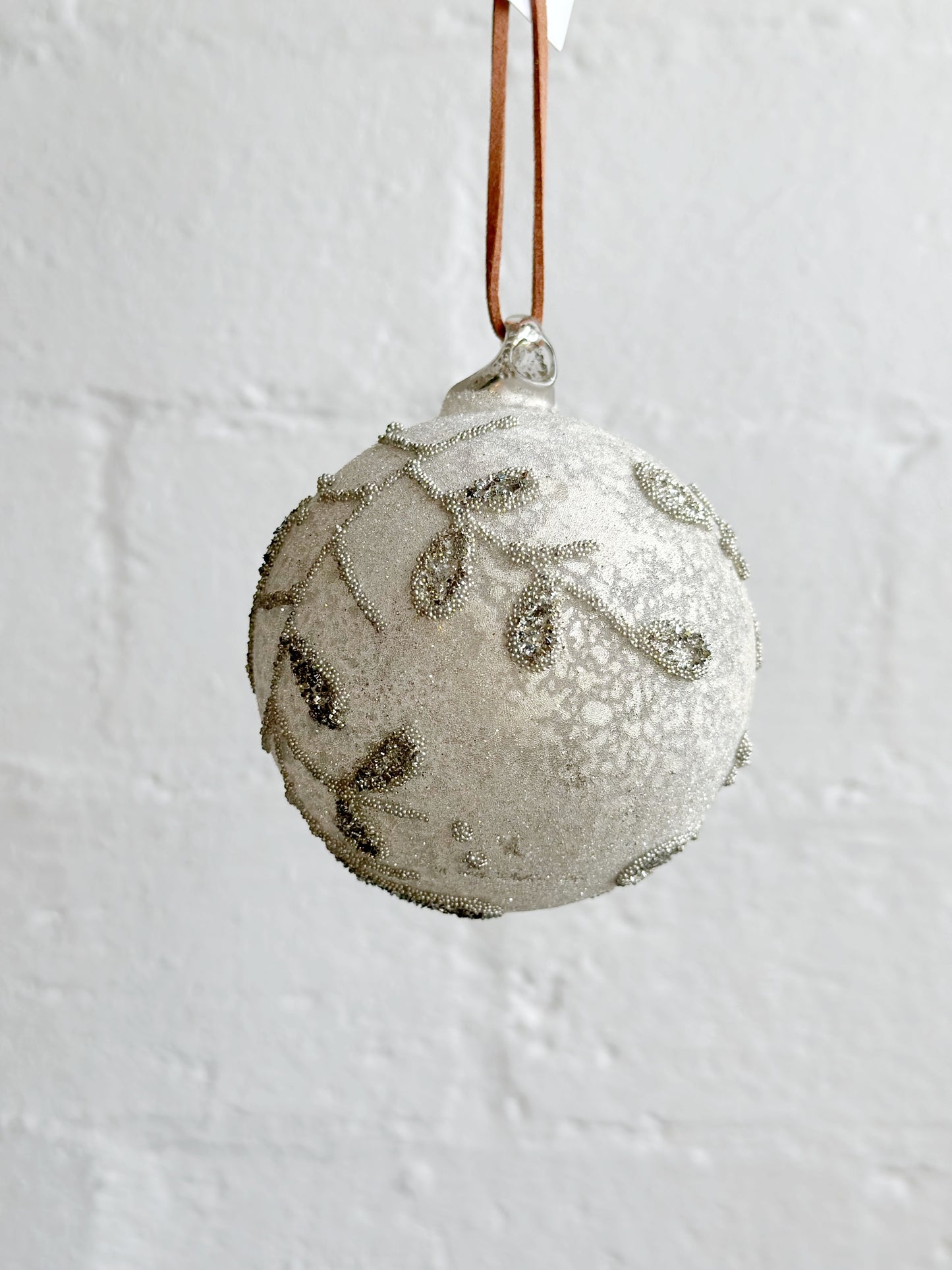Glass Ball Antique Silver Beaded Branch Deco Ornament