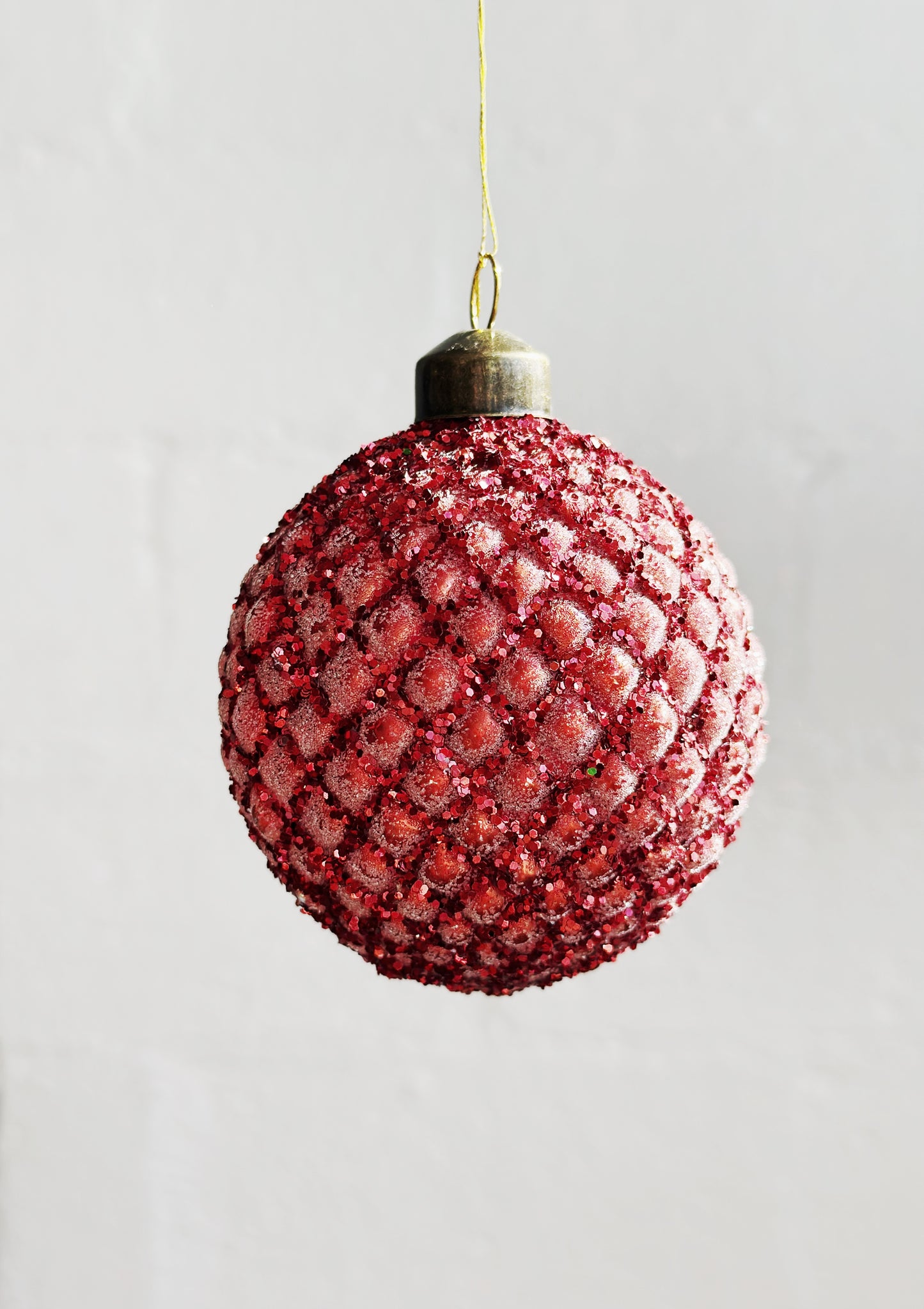 Glass Cone Ball Sugared Antique Red Mat w/Red Glitter