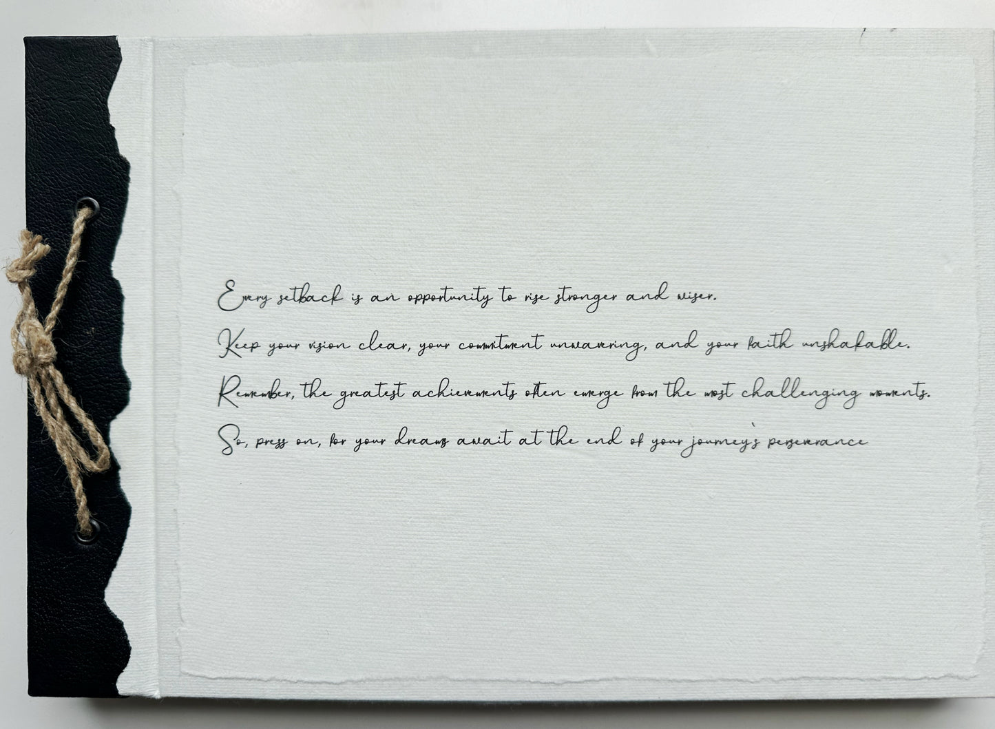 VINTAGE INSPIRATIONAL HANDCRAFTED WHITE DECKLE EDGE LEATHER KEEPSAKE BOOK