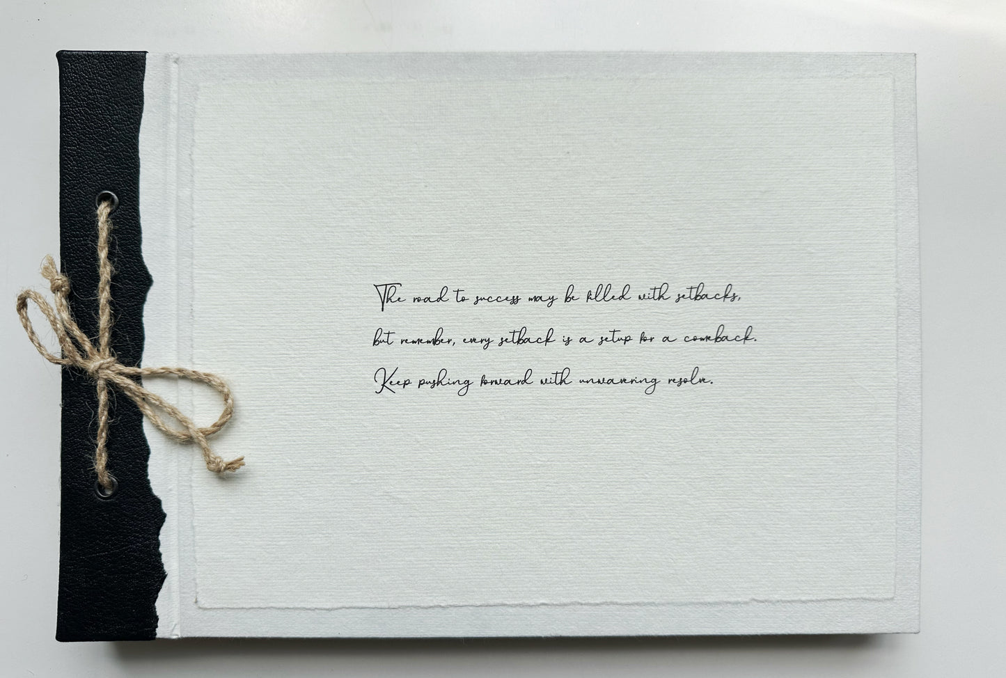 VINTAGE INSPIRATIONAL HANDCRAFTED WHITE DECKLE EDGE LEATHER KEEPSAKE BOOK