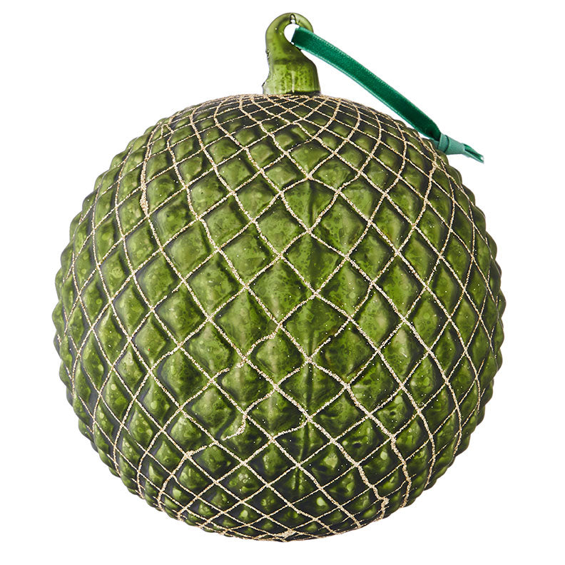 GREEN QUILTED BALL ORNAMENT
