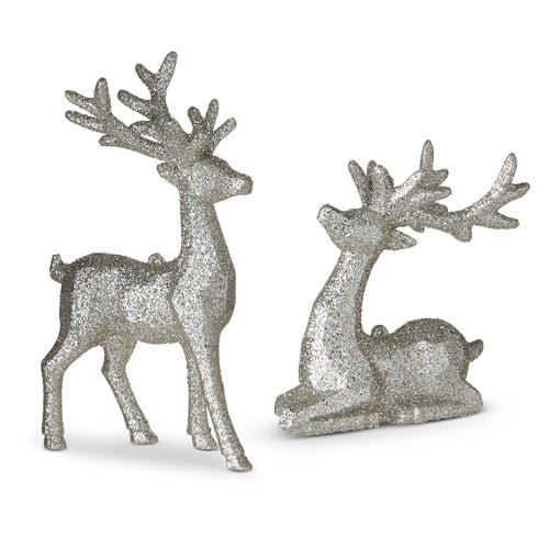 SILVER GLITTER DEER ORNAMENT