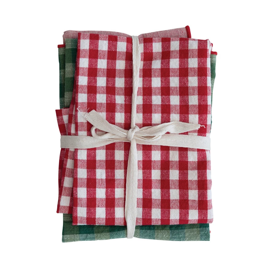 Woven Cotton Tea Towels, Multi Color, Set of 3