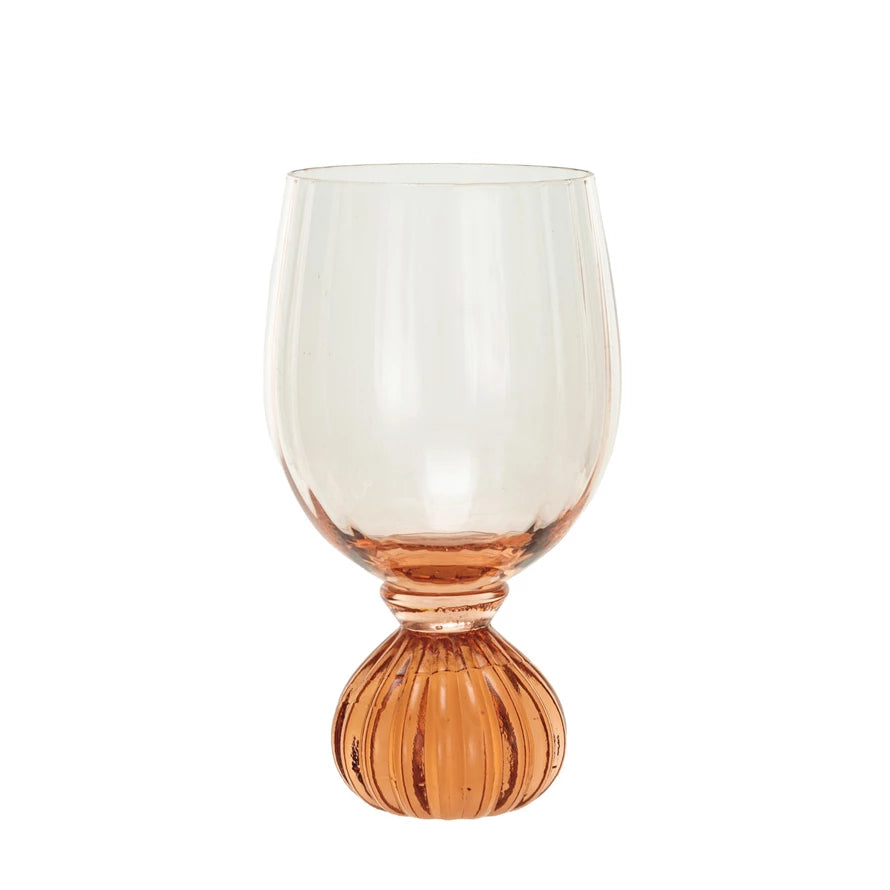 Ribbed Footed Wine Glass, Pink