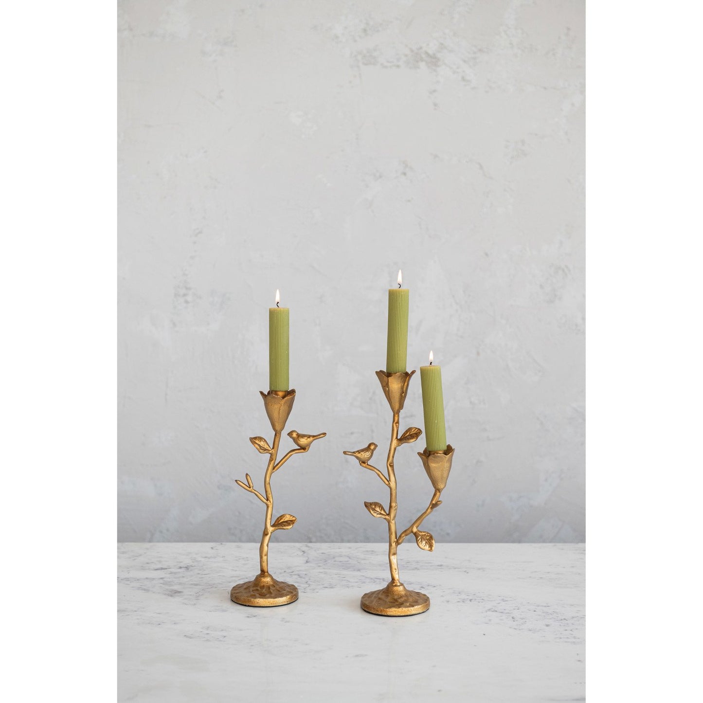 Hand-Forged Cast Iron Candelabra w/ Flowers & Bird (Holds 2 Tapers)
