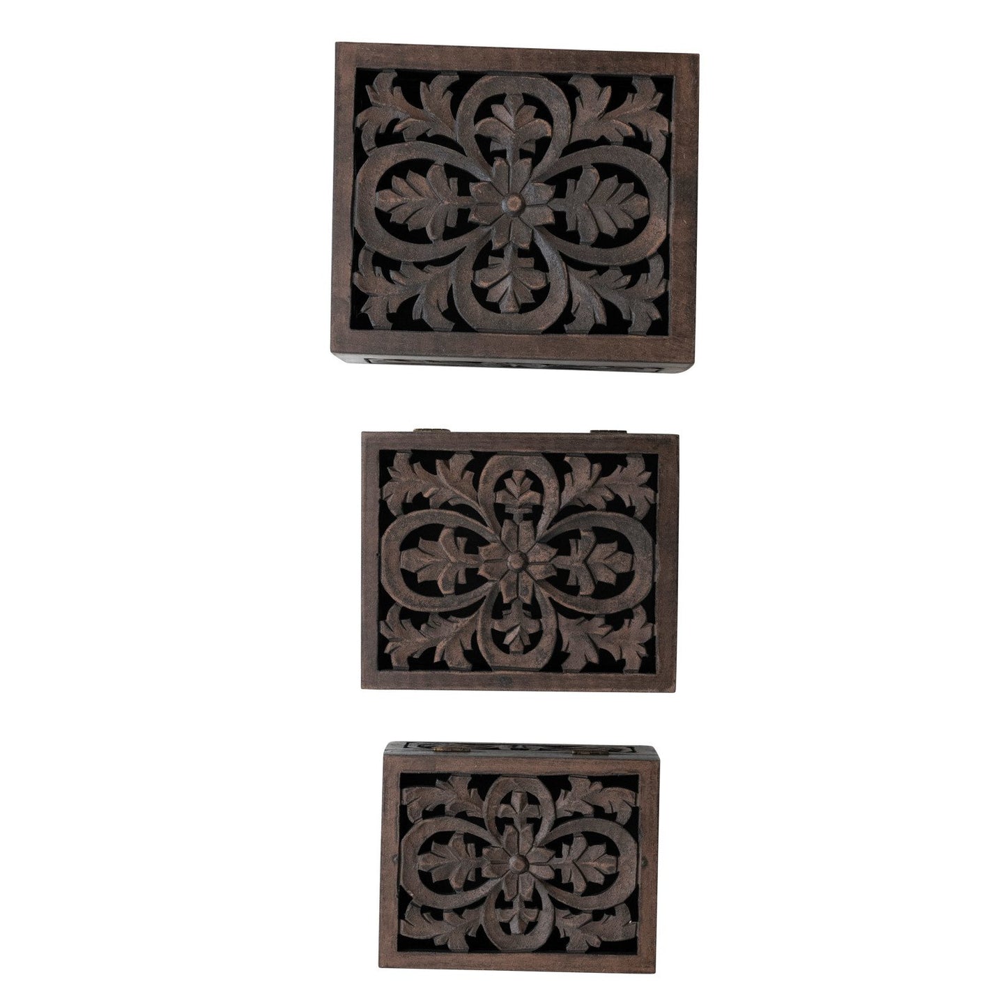 Carved Mango Wood Nesting Boxes w/ Design