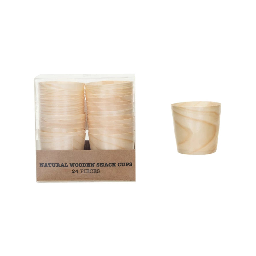 Wood Single Use Snack Cups in Kraft Box, Set of 24