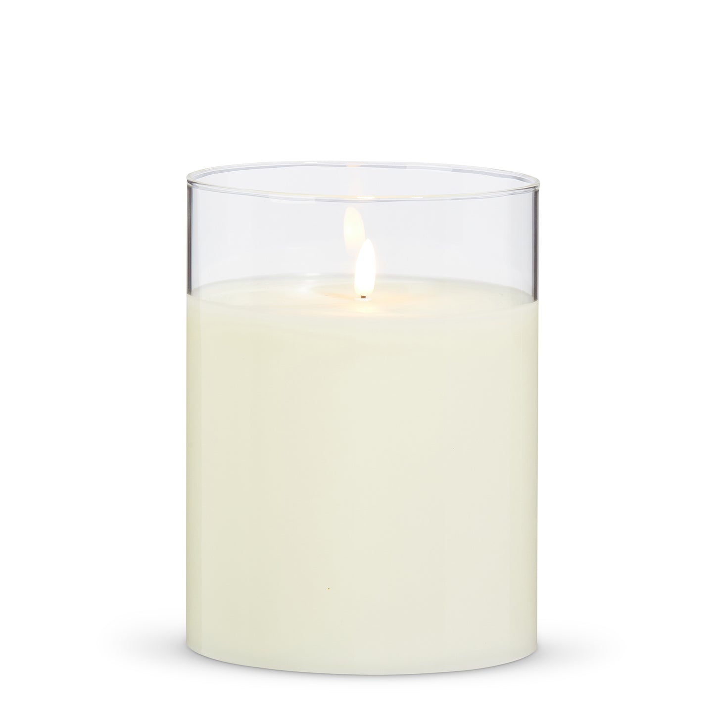 6" X 8" CLEAR GLASS IVORY PILLAR BATTERY CANDLE