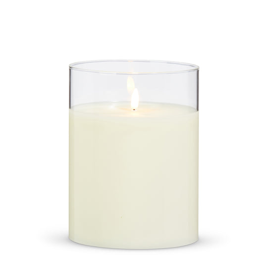 6" X 8" CLEAR GLASS IVORY PILLAR  BATTERY CANDLE