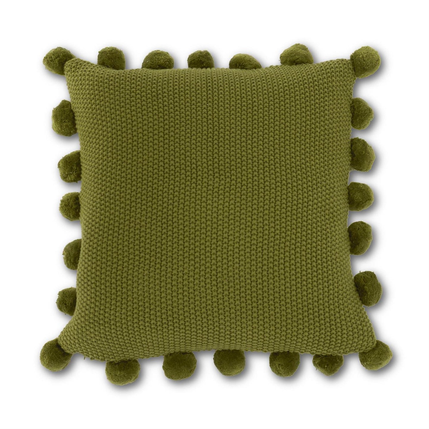 SAGE MOSS STITCH KNIT PILLOW W/POMPOM TRIM