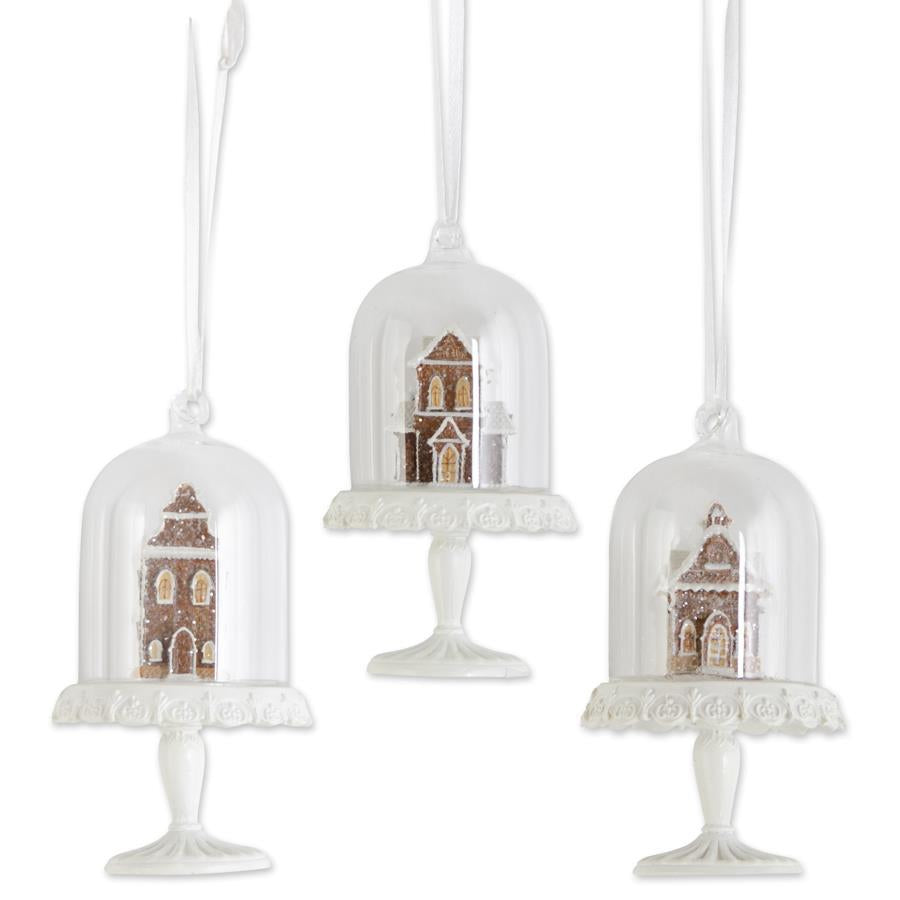 BROWN RESIN GINGERBREAD HOUSE DOME ORNAMENTS