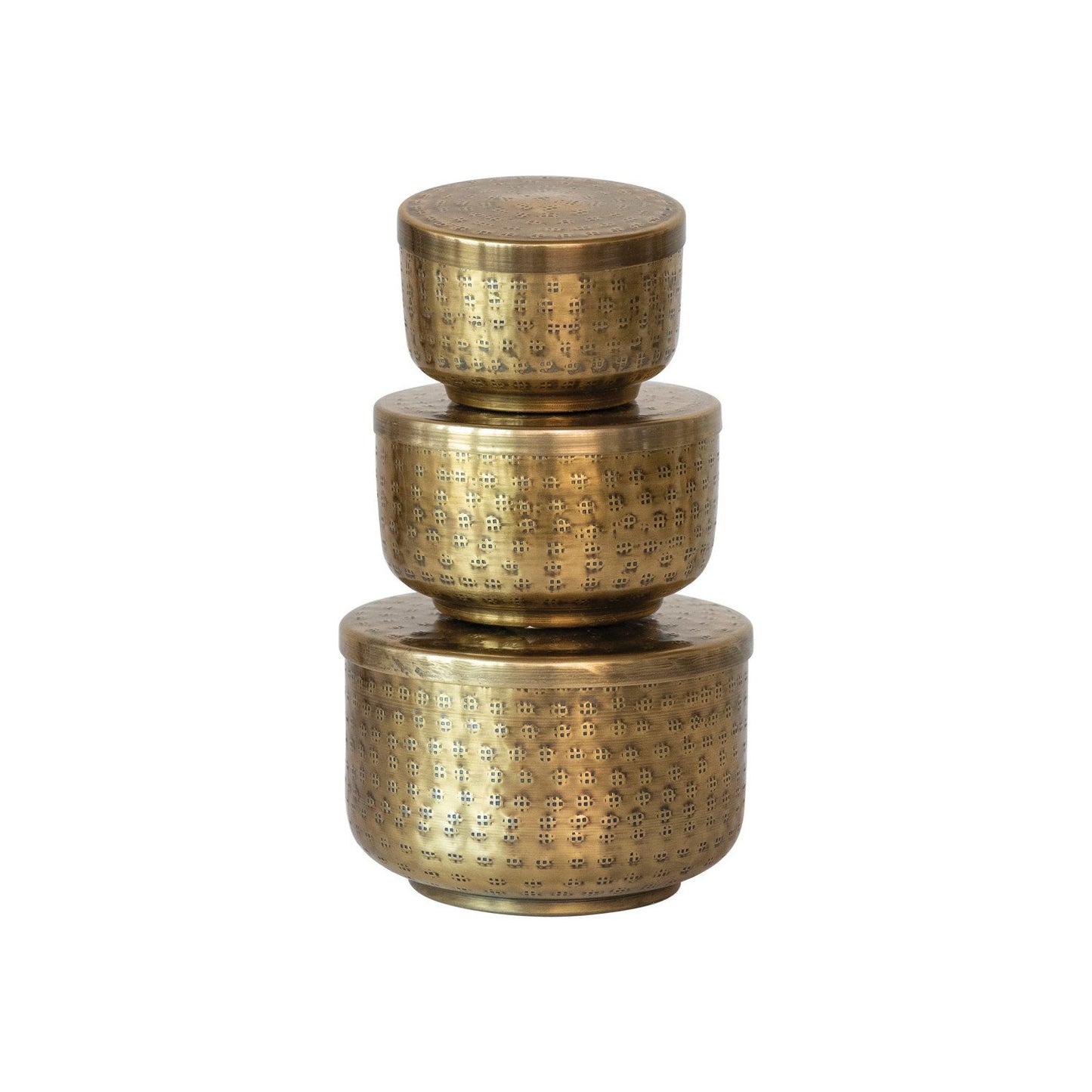 Hammered Aluminum Containers w/ Lids, Set of 3