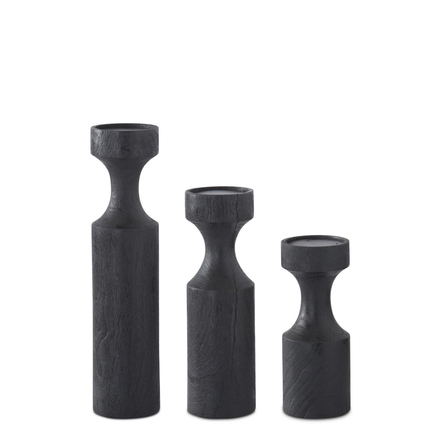 BLACK WOOD PILLAR CANDLEHOLDERS