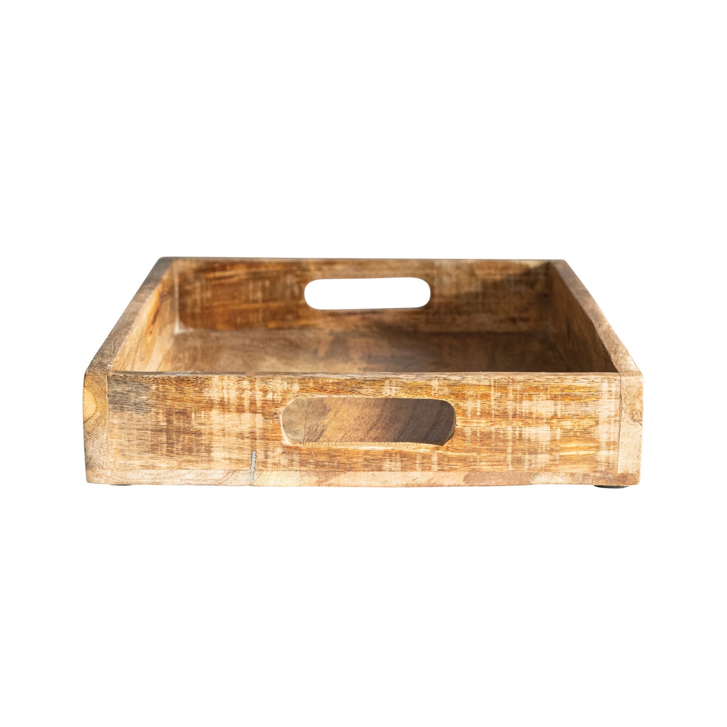 Decorative Mango Wood Tray w/ Handles & Laser Etched Botanicals